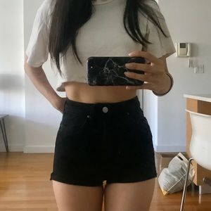 UO Black High Rise Denim Shorts